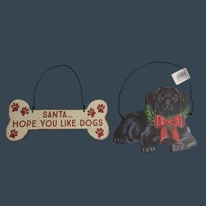 Santa Hope You Like Dogs & Black Labrador Christmas Ornament Set By Primitives B